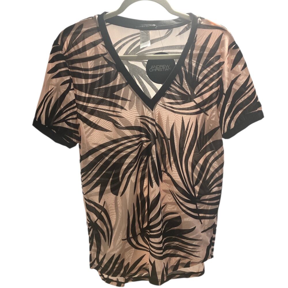 Andrew Christian Palmero Sheer V-Neck Tee Medium